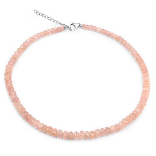 Necklaces-200.00 Carat Genuine Morganite .925 Sterling Silver Beads Necklace