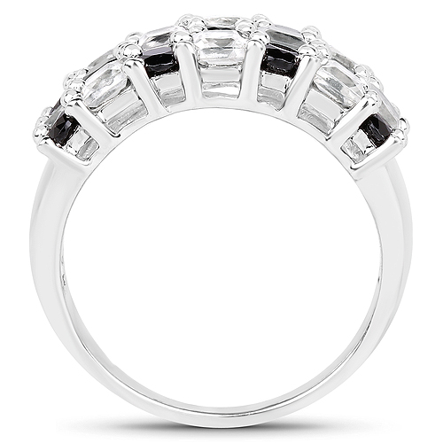3.23 Carat Genuine White Topaz and Black Spinel .925 Sterling Silver Ring