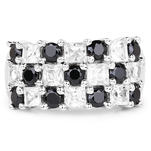 3.23 Carat Genuine White Topaz and Black Spinel .925 Sterling Silver Ring