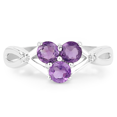 0.73 Carat Genuine Amethyst and White Diamond .925 Sterling Silver Ring