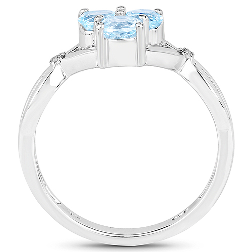 0.97 Carat Genuine Blue Topaz and White Diamond .925 Sterling Silver Ring