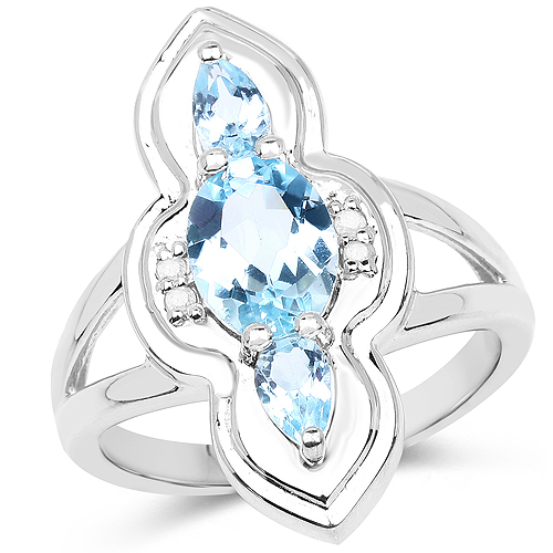 Rings-2.15 Carat Genuine Blue Topaz and White Diamond .925 Sterling Silver Ring