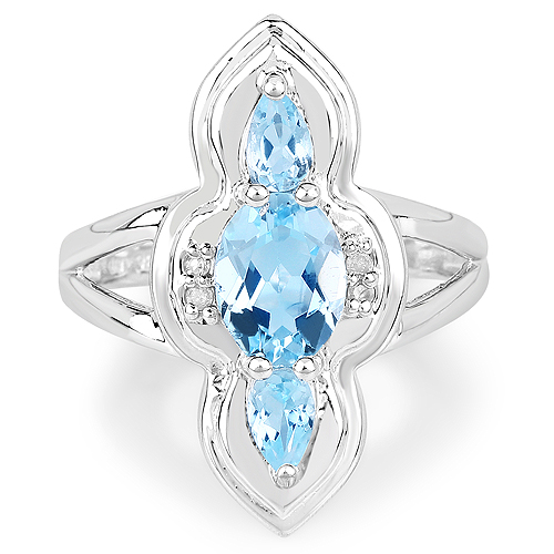 2.15 Carat Genuine Blue Topaz and White Diamond .925 Sterling Silver Ring