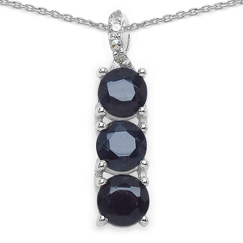 Sapphire-0.83 Carat Genuine Blue Sapphire and White Diamond .925 Sterling Silver Pendant