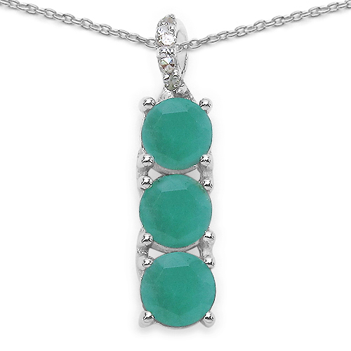 Emerald-0.71 Carat Genuine Emerald and White Diamond .925 Sterling Silver Pendant