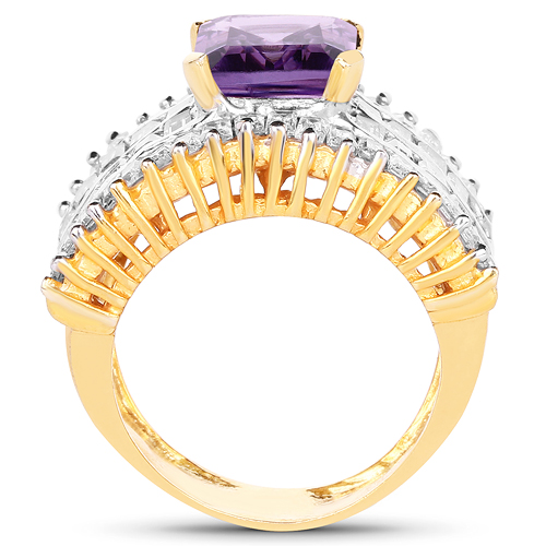 14K Yellow Gold Plated 5.15 Carat Amethyst and White Cubic Zircon Brass Ring