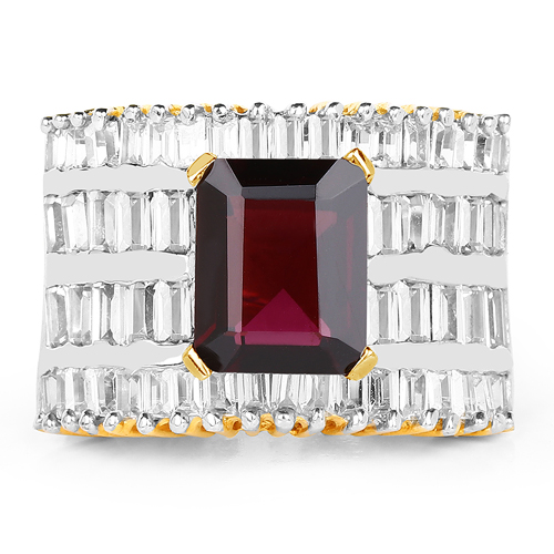 14K Yellow Gold Plated 6.50 Carat Garnet and White Cubic Zircon Brass Ring