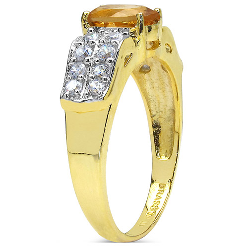 14K Yellow Gold Plated 2.32 Carat  Citrine and White Cubic Zircon Brass Ring