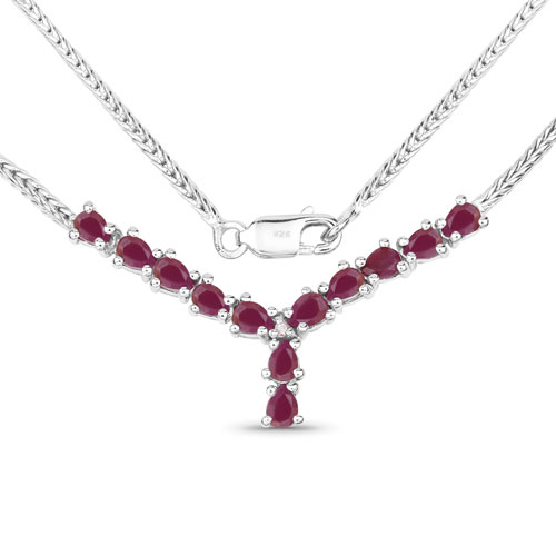 Ruby-2.41 Carat Genuine Ruby and White Diamond .925 Sterling Silver Necklace