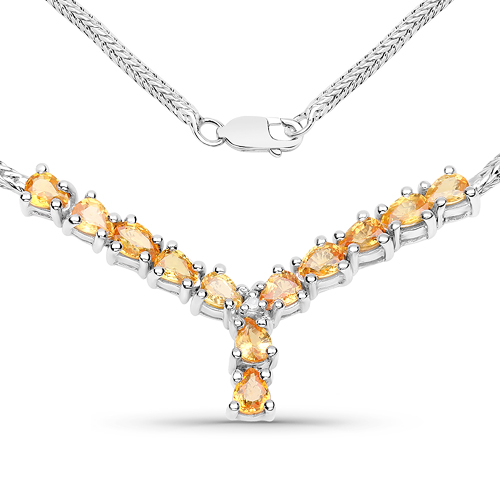 Sapphire-1.81 Carat Genuine Yellow Sapphire and White Diamond .925 Sterling Silver Necklace