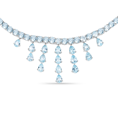 Necklaces-59.20 Carat Genuine Blue Topaz .925 Sterling Silver Necklace