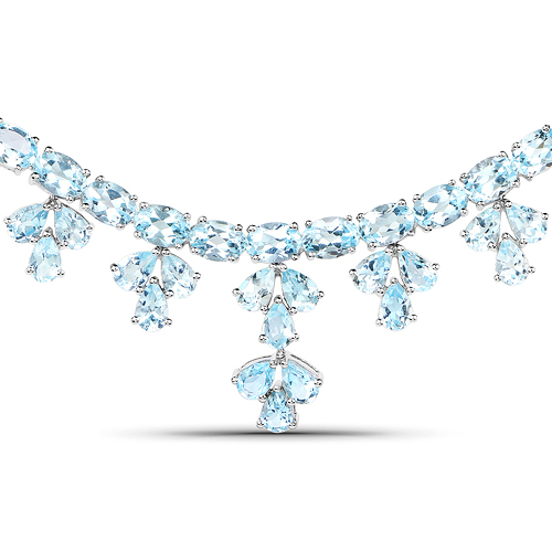 Necklaces-69.47 Carat Genuine Blue Topaz .925 Sterling Silver Necklace
