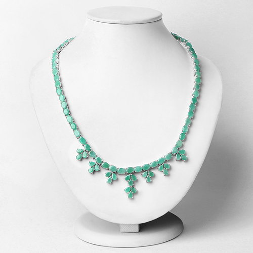 55.24 Carat Genuine Emerald .925 Sterling Silver Necklace