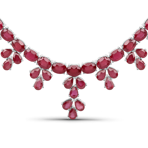 Ruby-99.25 Carat Genuine Glass Filled Ruby .925 Sterling Silver Necklace