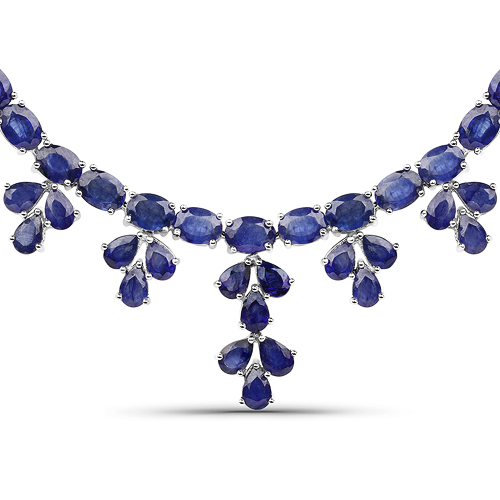Sapphire-102.30 Carat Genuine Glass Filled Sapphire .925 Sterling Silver Necklace