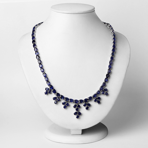 102.30 Carat Genuine Glass Filled Sapphire .925 Sterling Silver Necklace
