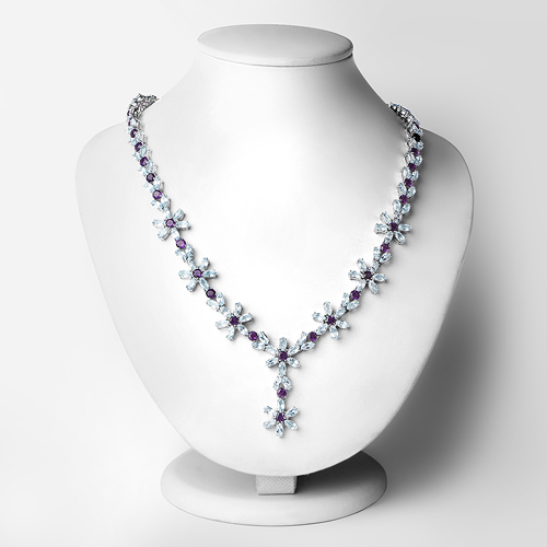 49.92 Carat Genuine Amethyst and Blue Topaz .925 Sterling Silver Necklace