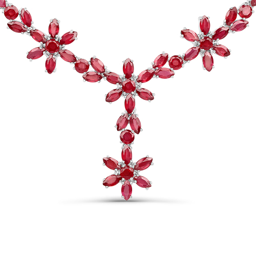 Ruby-53.76 Carat Genuine Glass Filled Ruby .925 Sterling Silver Necklace