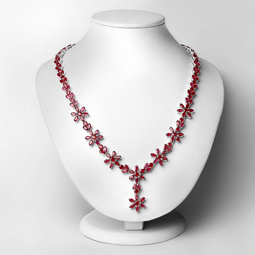 53.76 Carat Genuine Glass Filled Ruby .925 Sterling Silver Necklace