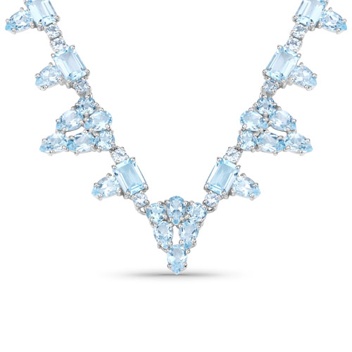 Necklaces-59.47 Carat Genuine Blue Topaz .925 Sterling Silver Necklace