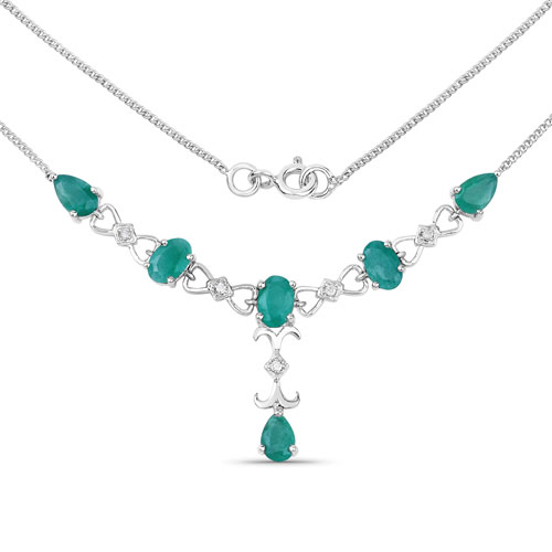 Emerald-2.41 Carat Genuine Emerald and White Diamond .925 Sterling Silver Necklace