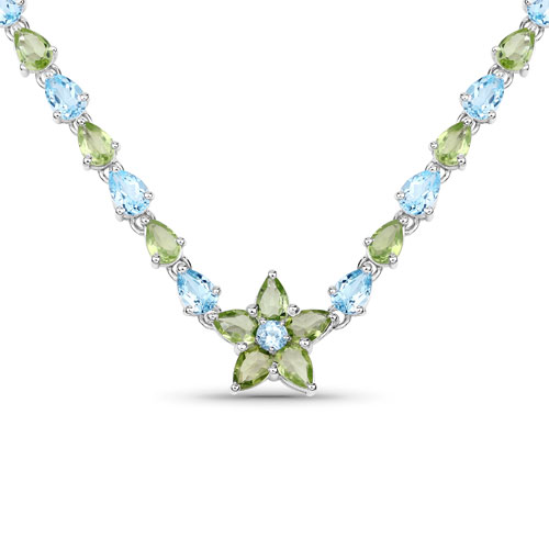 Necklaces-29.48 Carat Genuine Blue Topaz and Peridot .925 Sterling Silver Necklace