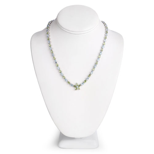 29.48 Carat Genuine Blue Topaz and Peridot .925 Sterling Silver Necklace