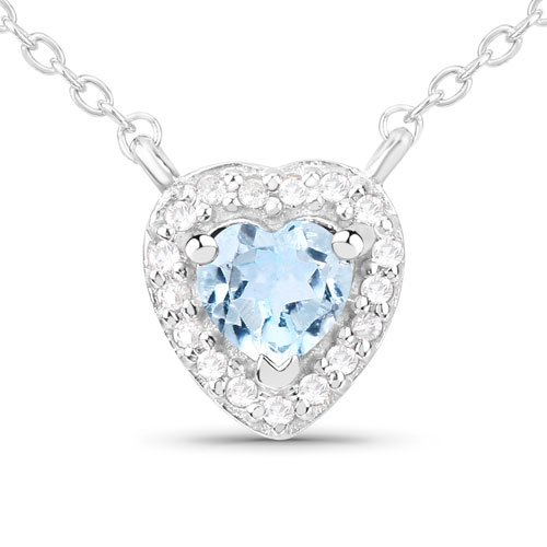 Necklaces-0.59 Carat Genuine Blue Topaz and White Topaz .925 Sterling Silver Necklace
