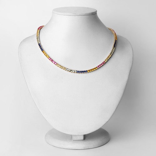 11.65 Carat Created Multi Sapphire .925 Sterling Silver Necklace