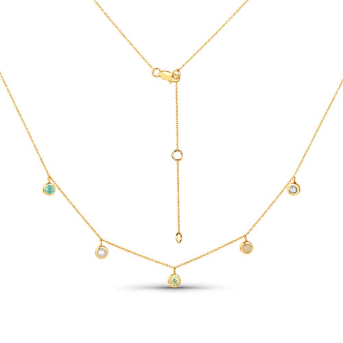 Necklaces-0.57 Carat Genuine Multi Stones 14K Yellow Gold Necklace