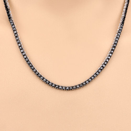 11.64 Carat Genuine Black Diamond 14K White Gold Necklace