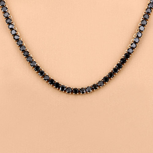 11.76 Carat Genuine Black Diamond 14K Yellow Gold Necklace