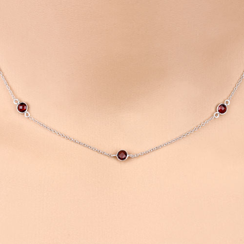 2.10 Carat Genuine Garnet .925 Sterling Silver Necklace