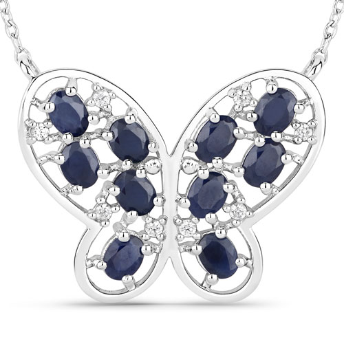 Sapphire-2.16 Carat Genuine Blue Sapphire and White Zircon .925 Sterling Silver Necklace