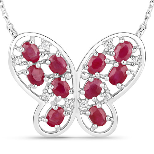 Ruby-2.36 Carat Genuine Ruby and White Zircon .925 Sterling Silver Necklace