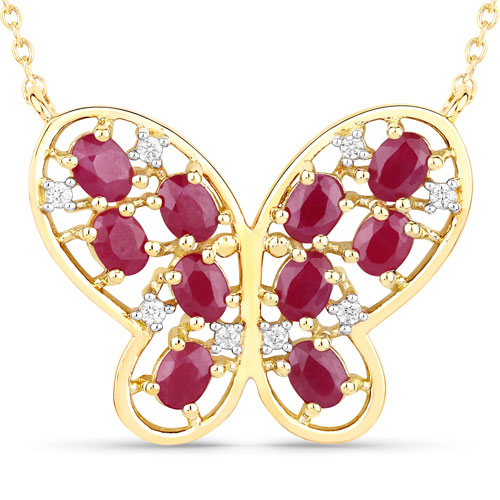 Ruby-2.36 Carat Genuine Ruby and White Zircon .925 Sterling Silver Necklace