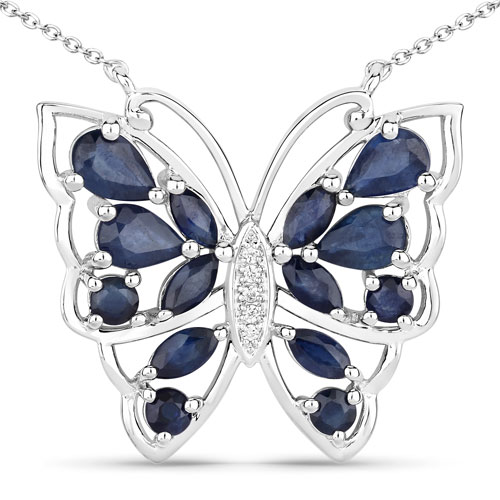 Sapphire-2.94 Carat Genuine Blue Sapphire and White Zircon .925 Sterling Silver Necklace