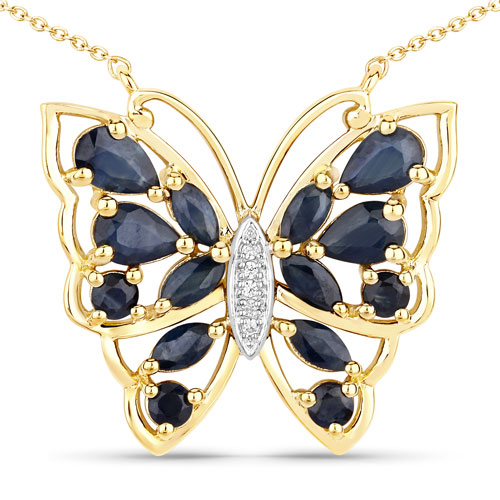 Sapphire-2.94 Carat Genuine Blue Sapphire and White Zircon .925 Sterling Silver Necklace