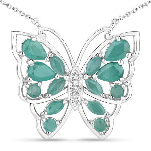 Emerald-2.60 Carat Genuine Emerald and White Zircon .925 Sterling Silver Necklace