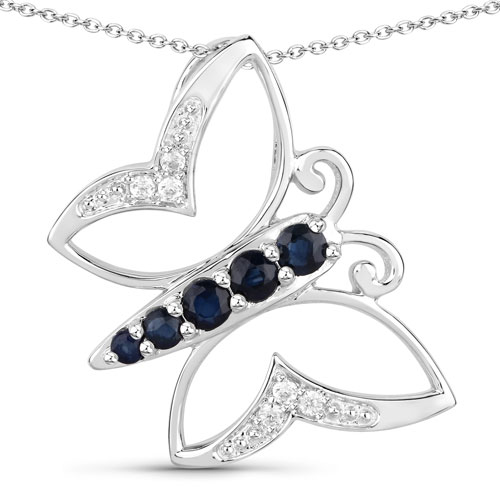 Sapphire-0.56 Carat Genuine Blue Sapphire and White Zircon .925 Sterling Silver Necklace