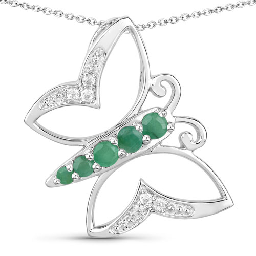 Emerald-0.51 Carat Genuine Emerald and White Zircon .925 Sterling Silver Necklace