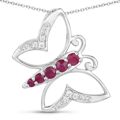 Ruby-0.62 Carat Genuine Ruby and White Zircon .925 Sterling Silver Necklace