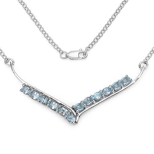 Necklaces-5.00 Carat Genuine Blue Topaz .925 Sterling Silver Necklace
