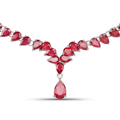 Ruby-41.63 Carat Genuine Glass Filled Ruby .925 Sterling Silver Necklace