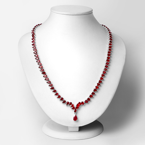 41.63 Carat Genuine Glass Filled Ruby .925 Sterling Silver Necklace
