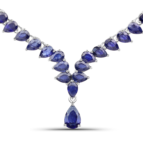 Sapphire-42.55 Carat Genuine Glass Filled Sapphire .925 Sterling Silver Necklace