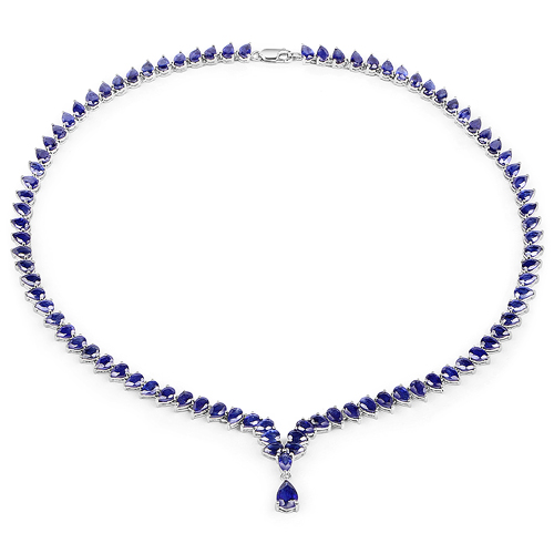 42.55 Carat Genuine Glass Filled Sapphire .925 Sterling Silver Necklace