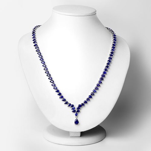 42.55 Carat Genuine Glass Filled Sapphire .925 Sterling Silver Necklace