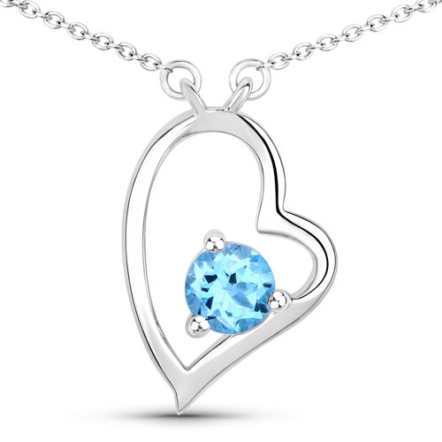 Necklaces-0.60 Carat Genuine Swiss Blue Topaz .925 Sterling Silver Necklace