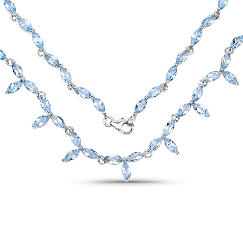 Necklaces-22.50 Carat Genuine Blue Topaz .925 Sterling Silver Necklace